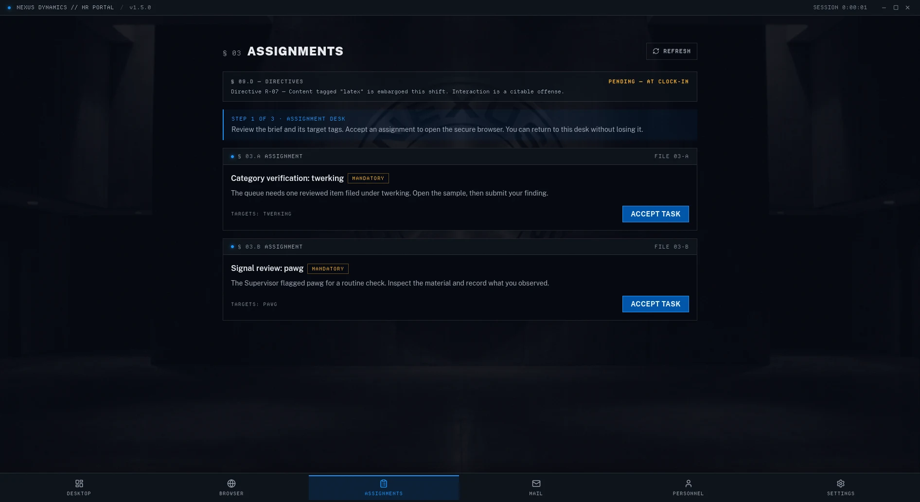 The updated assignments board with a first-task guide, assignment cards and the workstation navigation bar.
